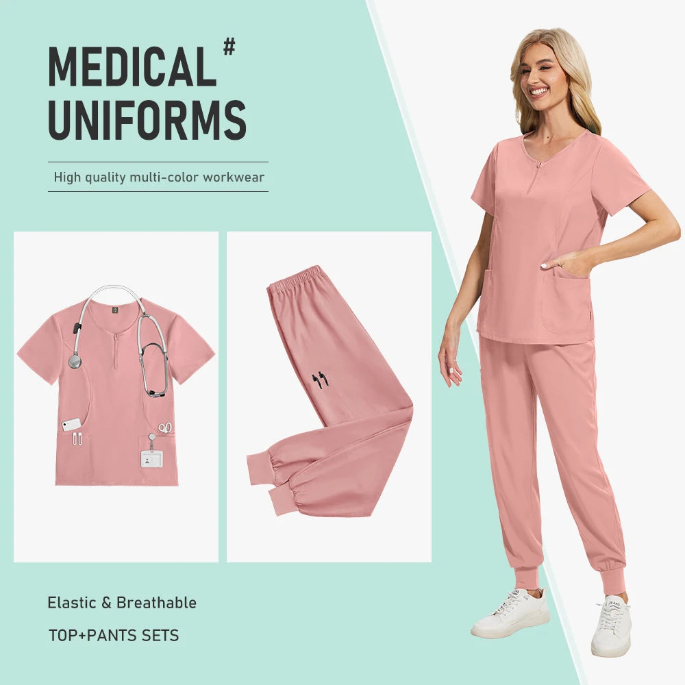 Scrub Sets Uniform Women Joggers Nurse Accessories Elastic Breathable Surgical Uniforms Beauty Salon Lab Coat Pharmacy Work Wear