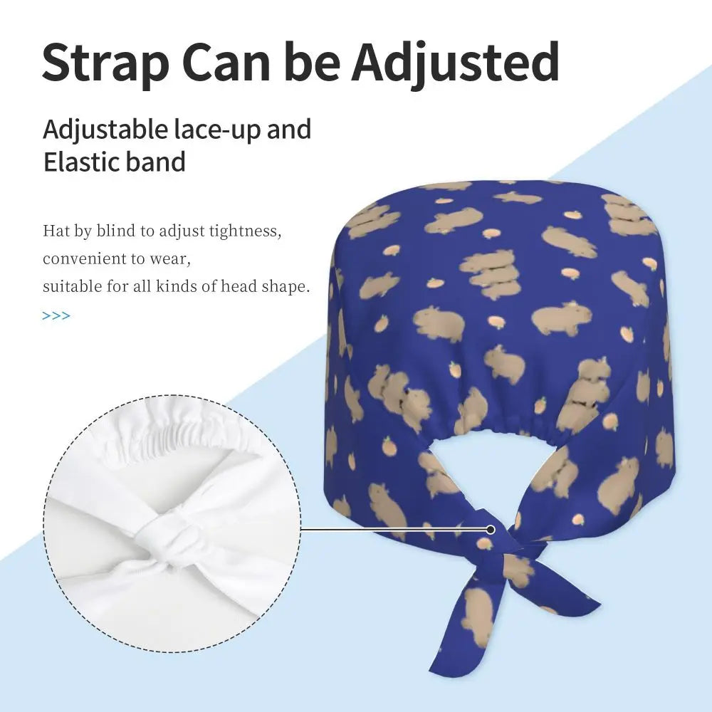 Custom Cartoon Capybara Medical Staff Scrubs Hat Women Men Comic Doctor Nursing Surgical Cap Scrub Caps