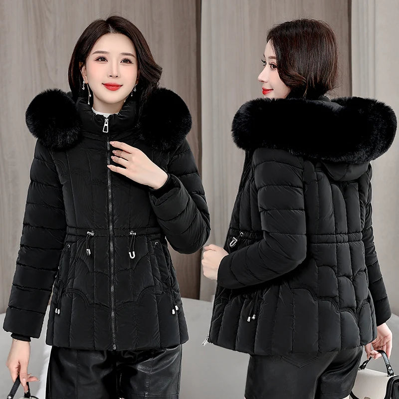 Winter  New Down Jacket Women Parkas Fashion High-Quality Warm Cotton Padded Coat Ladies Short Overcoat Hooded Overwear Tops