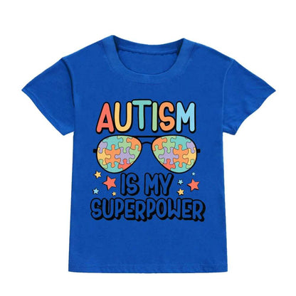Autism Is My Superpower Kids Tshirt Autism Awareness Youth Shirt Toddler Short Sleeve Clothes Colorful Puzzle Boys Tee
