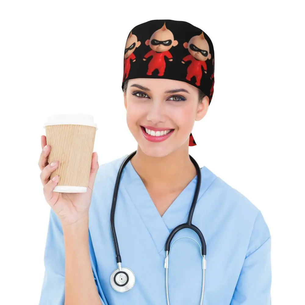 Custom The Incredibles Medical Staff Scrubs Hat Men Women Superhero Anime Doctor Nursing Surgical Cap Scrub Caps