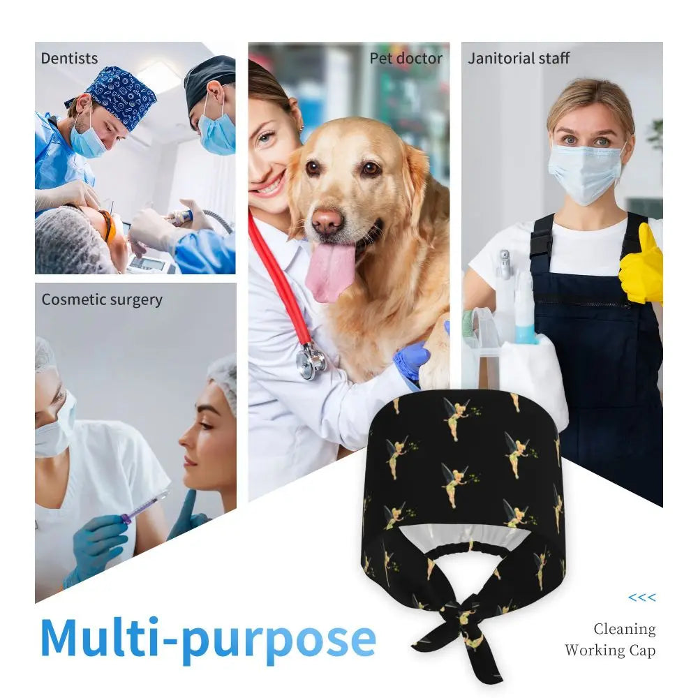 Custom Tinker Bell Breathable Nursing Work Cap Surgical Scrub Caps Unisex Nurse Medical Cap Cartoons Scrubs Hat Medical Surgical