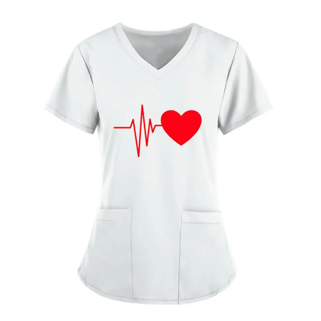Scrubs Medical Uniforms Woman Top Fashion V Neck Soild Short Sleeve Tops Pocket Working T-Shirts Blouse Women's Athletic Shirts