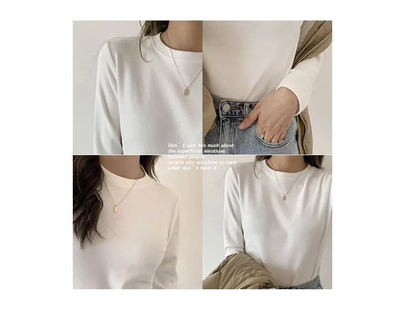 Winter Women Sweater T Shirt Women  Oversize T-Shirt Woman Clothes Female Tee Tops Pullover Long Sleeve Tube Knitted Tshirt Top
