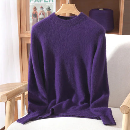 Autumn Winter Sweater Pullover Women's Clothing 100% Mink Cashmere Sweater Pullover O-Neck Basic Long Sleeve Warm Fleece Knitted