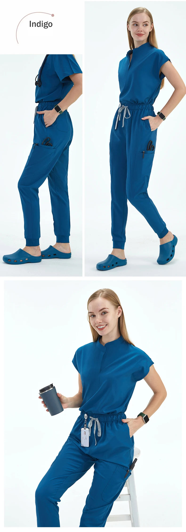 Premium Women's Scrub Sets Mandarin Collar Nurse Uniform Doctor Clothes Tunic Jogger Pant Surgical Scrubs Outfit 10 Pockets S180