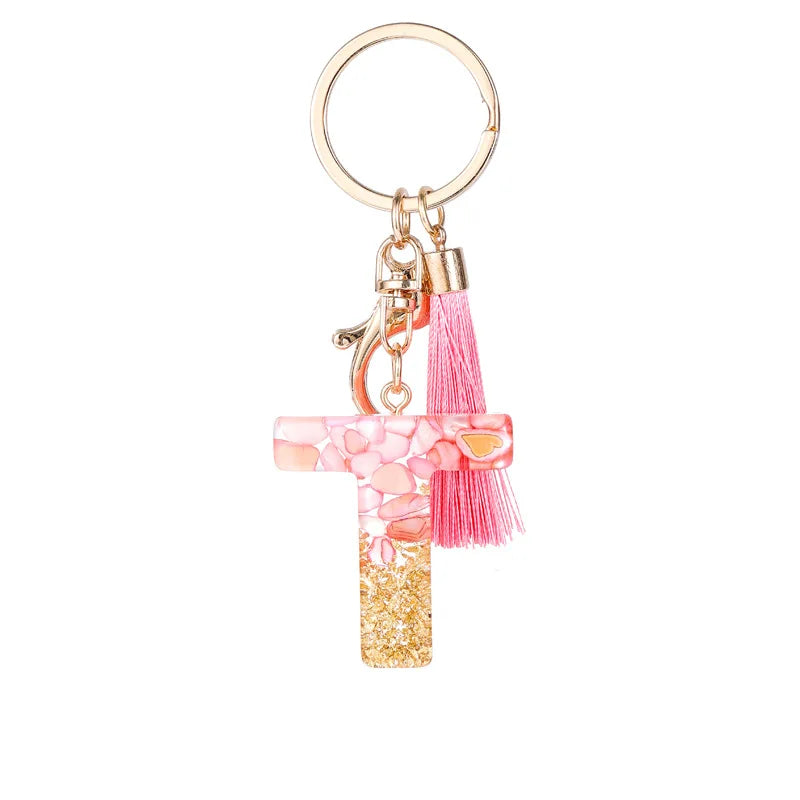 Pink Gold Color Initial Letter A-Z Resin Key Ring Cup Key Chains DIY Jewelry Gifts
