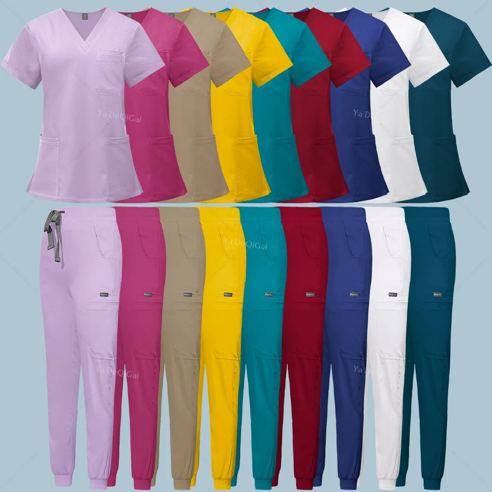 High Scrubs Set Nurse Accessories Medical Uniform Nursing Workwear Dental Clinical Top Pants Lab Clothing Surgical Overall Suits