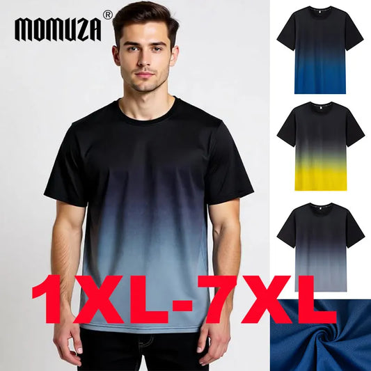 Men's T-shirt Plus Size 1XL-7XL Short Sleeves Tops Spring Summer Gradient Tees Quick Dry Men Sport Oversized Breathable T-shirt