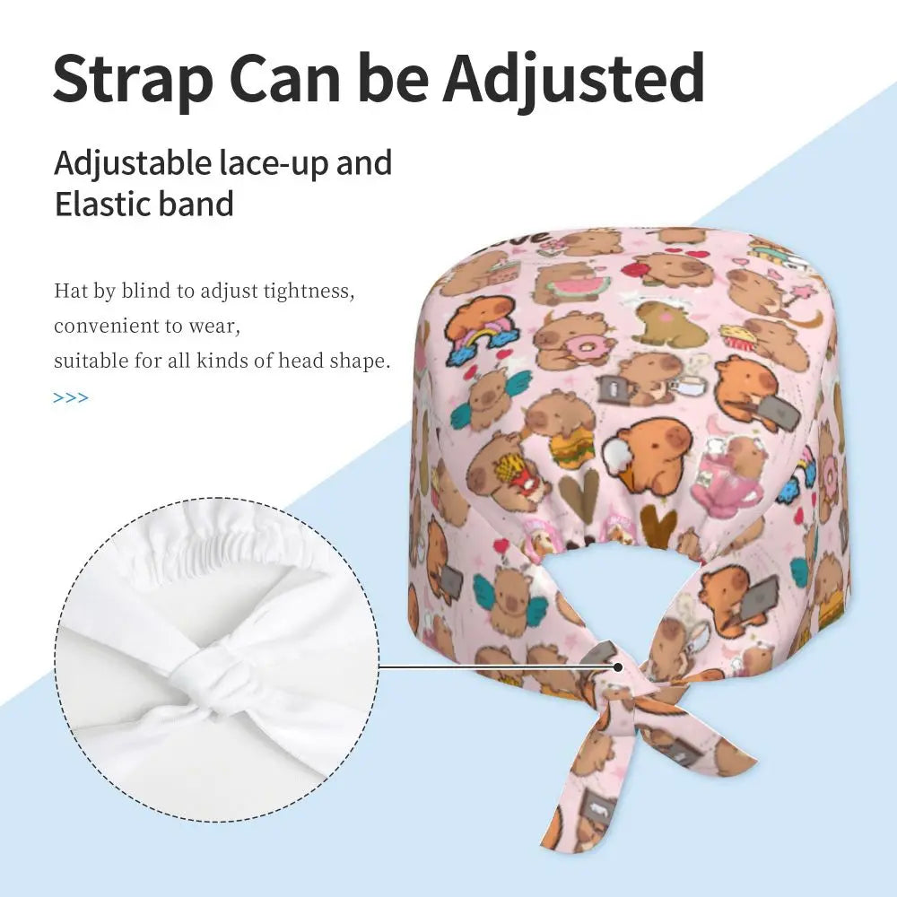 Custom Cartoon Capybara Medical Staff Scrubs Hat Women Men Comic Doctor Nursing Surgical Cap Scrub Caps