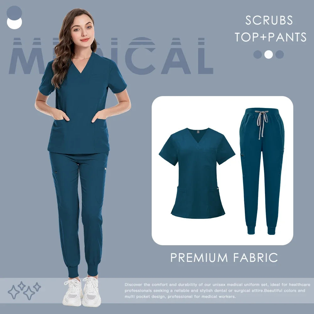 Scrub Set For Men Women Premium Nurse Uniform Medical Jogger Set Hospital Accessories Dental Clinic Lab Workwear Scrub Top Pants