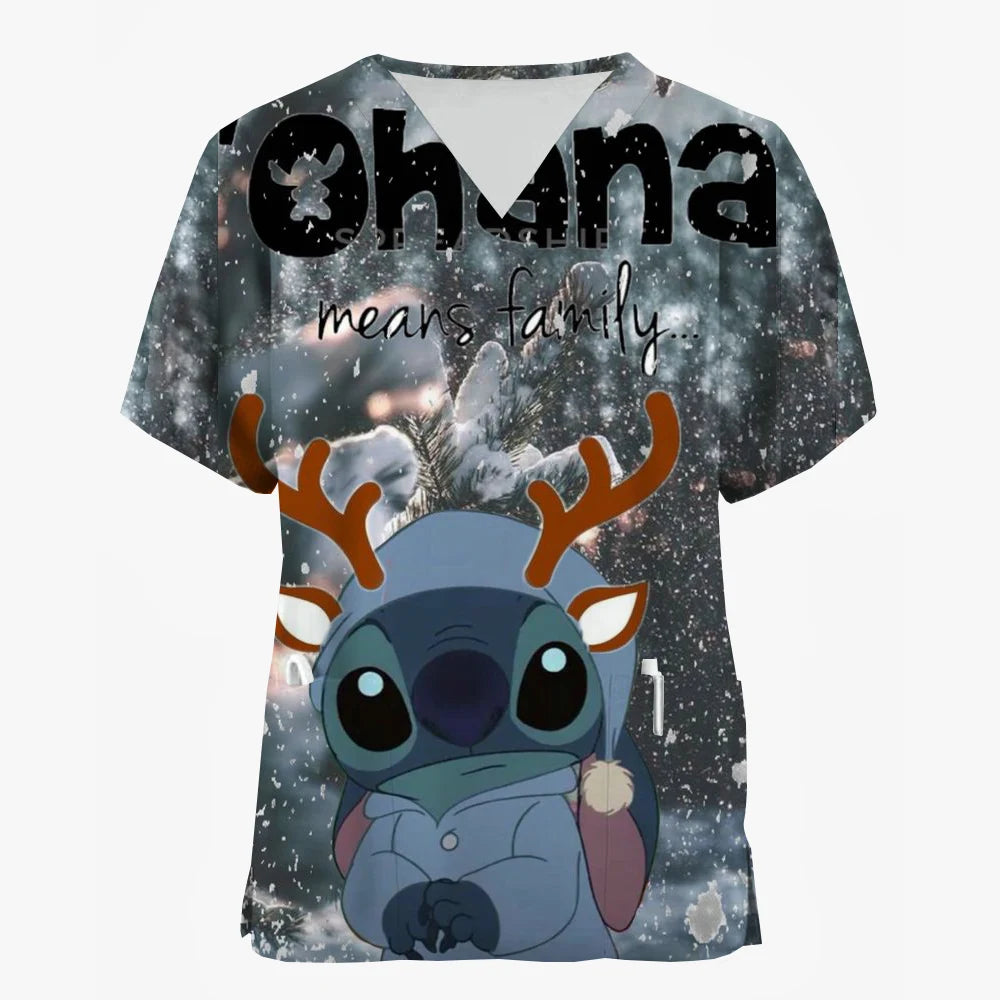 Nurse Uniforms Women Merry Christmas Print Short Sleeve Stitch Scrubs Working Medical Blouse Overalls Uniforms Medical Nursing