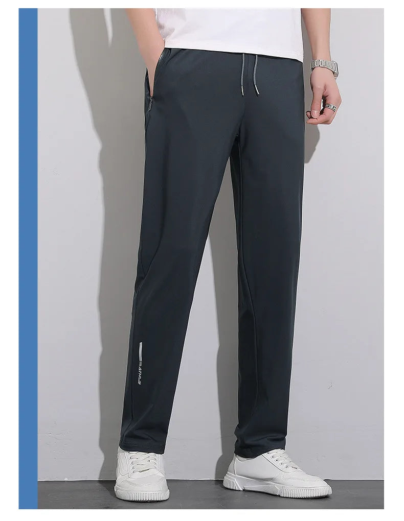 Plus Size 8xl Men Sports Pants Quick-Drying Men'S Trousers Joggers Sportswear Solid Ice Silk Sweatpants Male Elastic