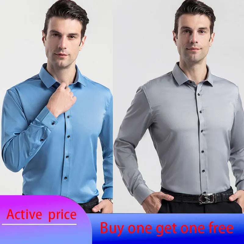 6XL 7XL 8XL Spring and Autumn Shirt Men's Long Sleeve Large Luxury Business Casual Slim Solid Color Wrinkle Free Press