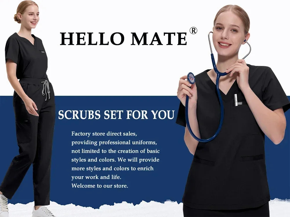 Nursing Clinical Scrubs Set Sanitary Uniform Medical Clothing Veterinary Surgical Top Pants Men Women Work Wear Dentist Overalls