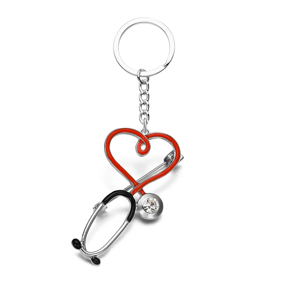 DCARZZ Medical Stethoscope Keychain Enamel Pendant Hreart Keyring Jewelry for Doctor Nurse Backpack Key Accessories