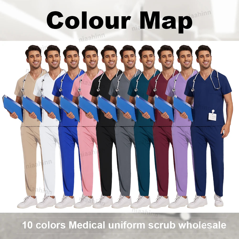 Nursing Scrubs Set  Anti-Wrinkle Medical Surgical Gown Wholesale Hospital Scrub Top Doctor Nurse Special Scrub Uniform Men Women