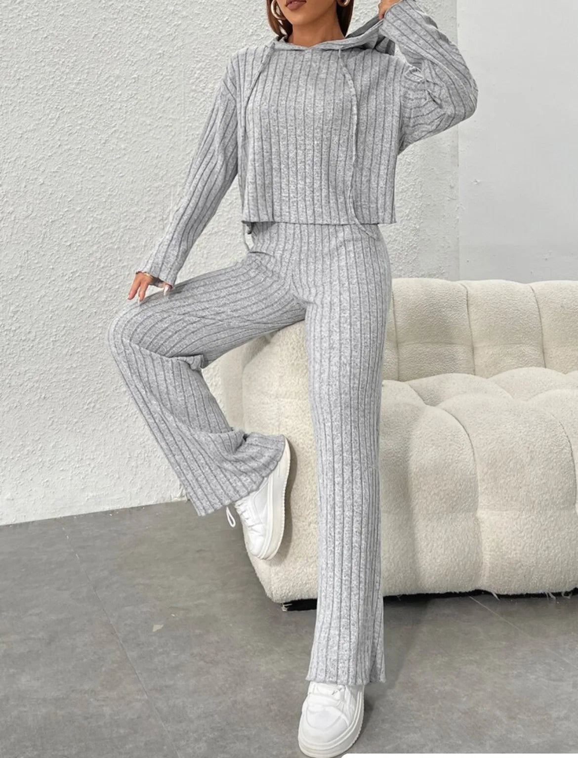 Fashion Long Sleeve Knitted Pant Sets Women Autumn Winter Home Casual Comfortable 2 Piece Sets Women Outfit  Two Piece Set