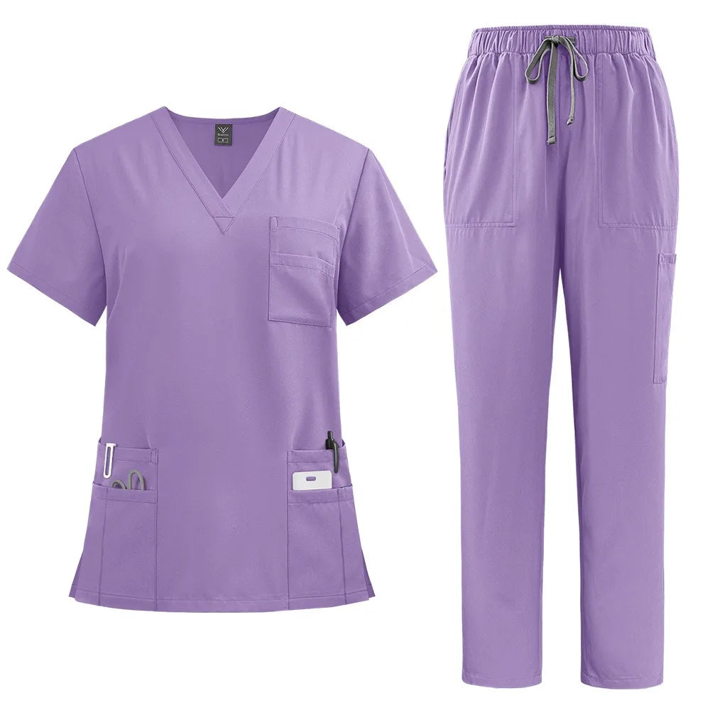 Soft Pink Clinical Uniform Healthcare Scrub Top & Pants Hospital Doctor Nurse Uniform Work Clothes with Pockets Scrubs Sets