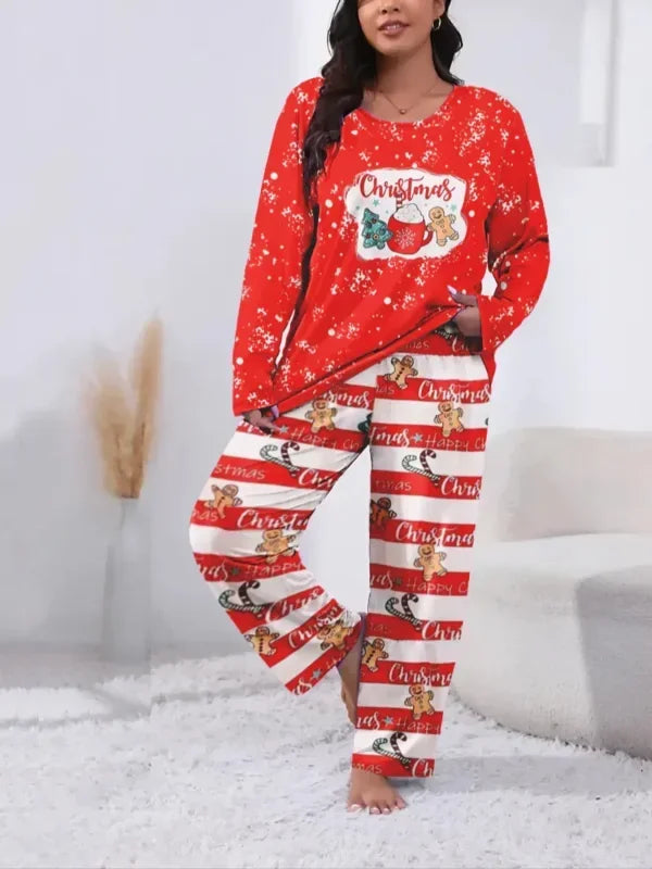 Plus Size Women's Fashion Winter Outfit Clothing Sets Flannel Pullover Warm Thicken Little Bear Graphical Round Neck Outfit