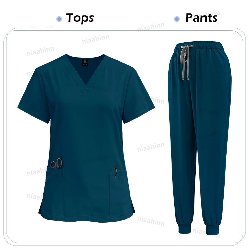 Medical Scrub Nursing Surgical Gown High Quality Elastic Scrub Healthcare Pharmacy Solid Color Uniform Wholesale Workwear Unisex