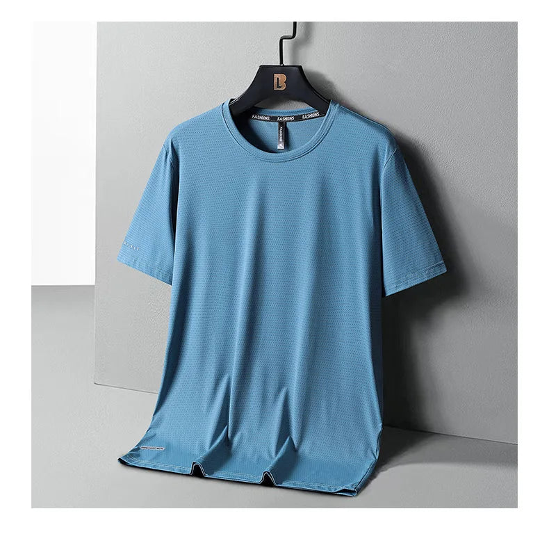 High-Quality Ice Silk T-Shirts Men Plus Size 8XL Male Tshirt Man Tee Shirt Breathable Wearing Tee Tops Running Fast Shipping