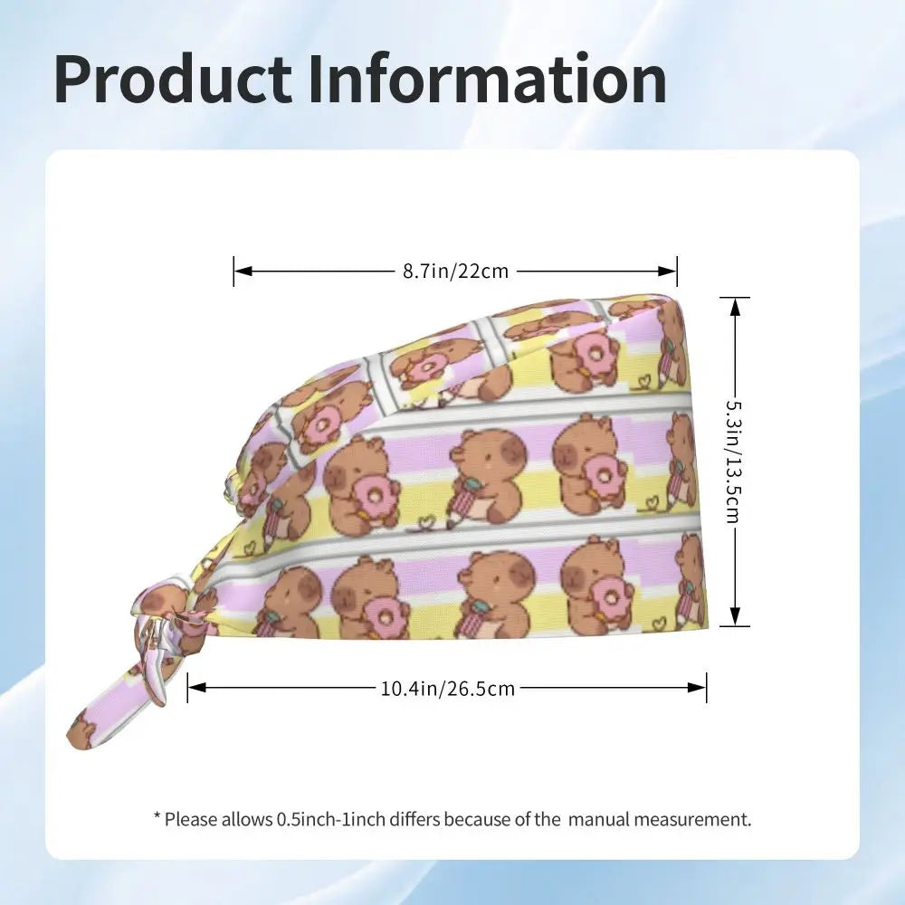 Custom Cartoon Capybara Medical Staff Scrubs Hat Women Men Comic Doctor Nursing Surgical Cap Scrub Caps