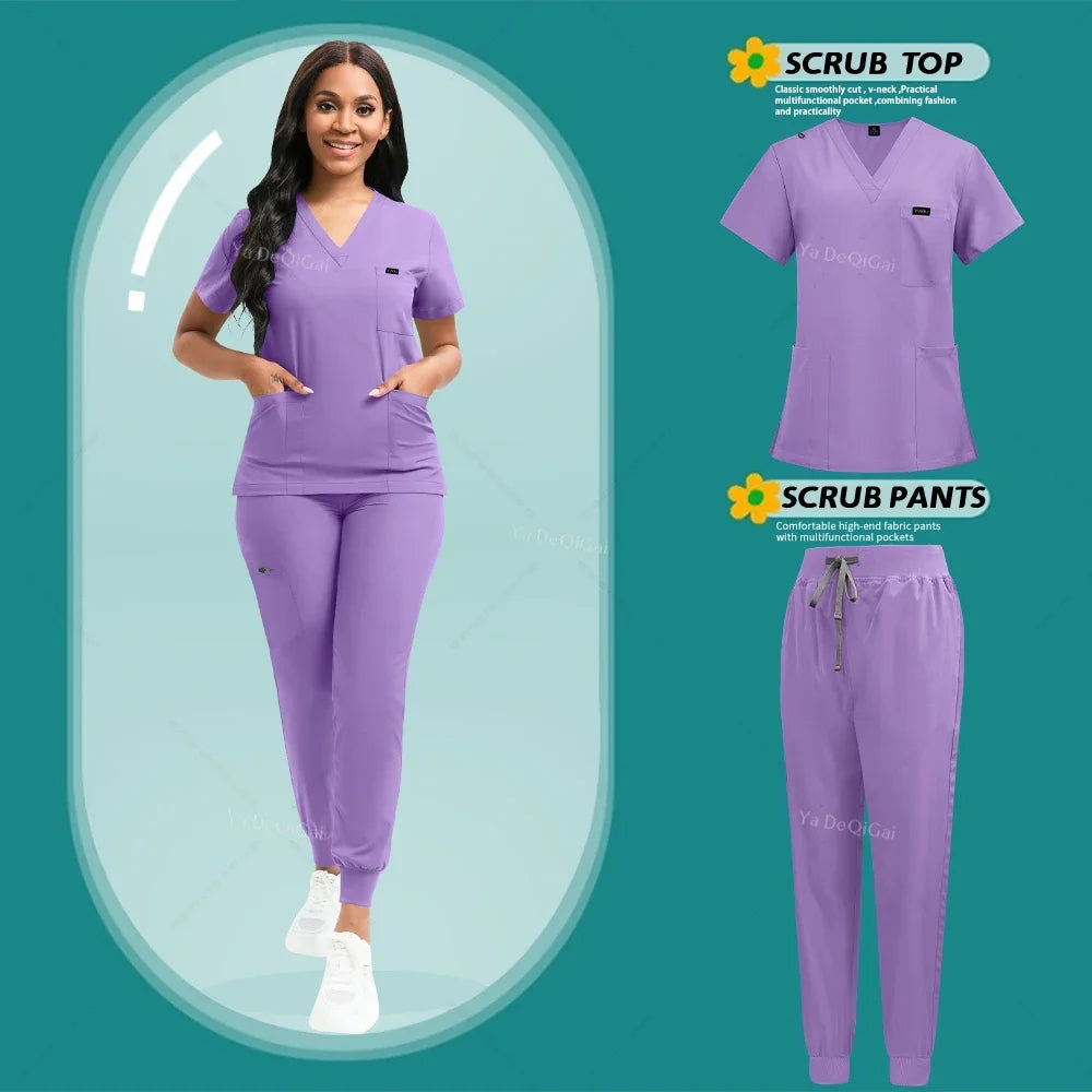 Brown Scrubs Set Wholesale Operating Room Uniforms Medical Scrubs Set Hospital Workwear Dental Beautician Top Pants Surgery Suit