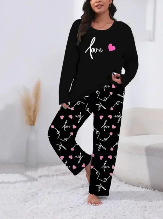 Plus Size Women's Fashion Winter Outfit Clothing Sets Flannel Pullover Warm Thicken Little Bear Graphical Round Neck Outfit