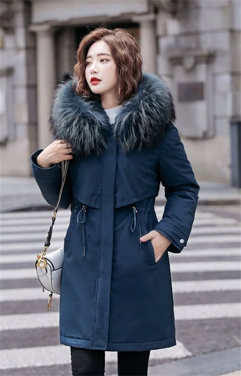 Winter Jacket New Women Parka Clothes Long Coat Wool Liner Hooded Jacket Fur Collar Thick Warm Snow Wear Padded Parka