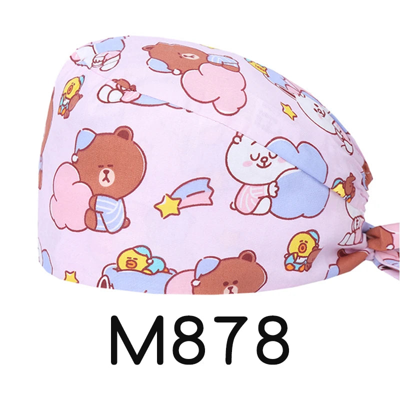 LONG HAIR Scrub Caps Surgical Medical Hats Cotton Nursing Caps Breathable Bouffant Healthcare Chef Pediatric Veterinary Hats M81