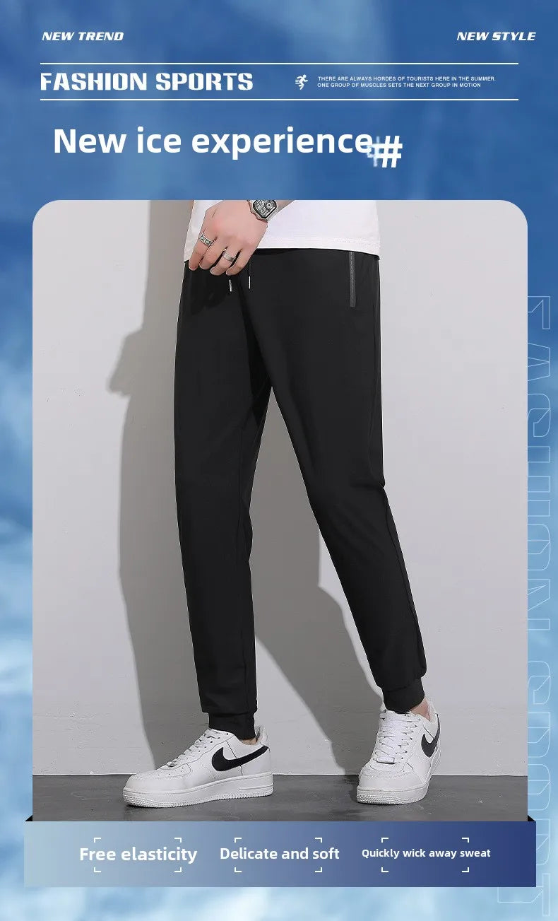 Plus Size 8xl Men Sports Pants Quick-Drying Men'S Trousers Joggers Sportswear Solid Ice Silk Sweatpants Male Elastic
