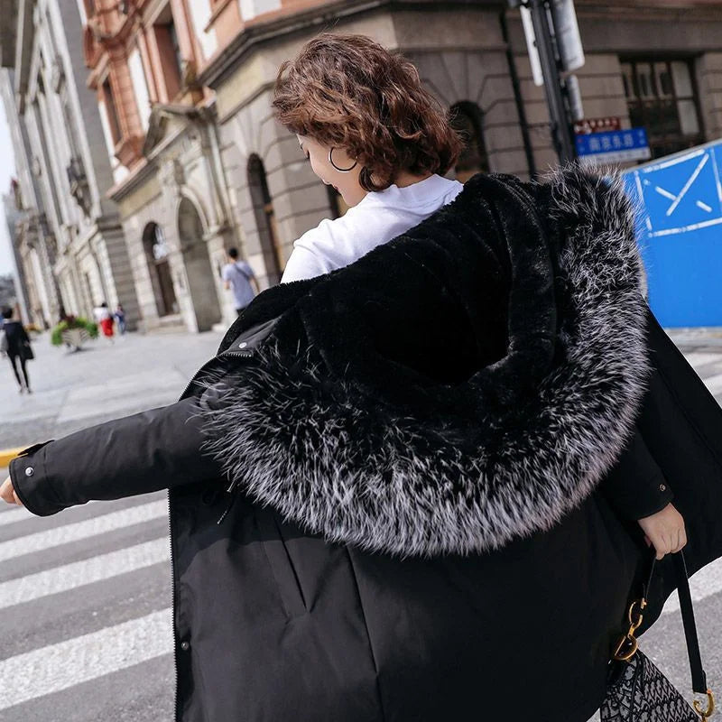 Winter Jacket New Women Parka Clothes Long Coat Wool Liner Hooded Jacket Fur Collar Thick Warm Snow Wear Padded Parka