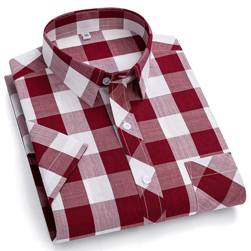 Plus Size 8XL 7XL New Men's Shirts Short Sleeve Cotton Plaid Shirt Summer Fashion Thin Soft Classic Basic Casual Male Clothing