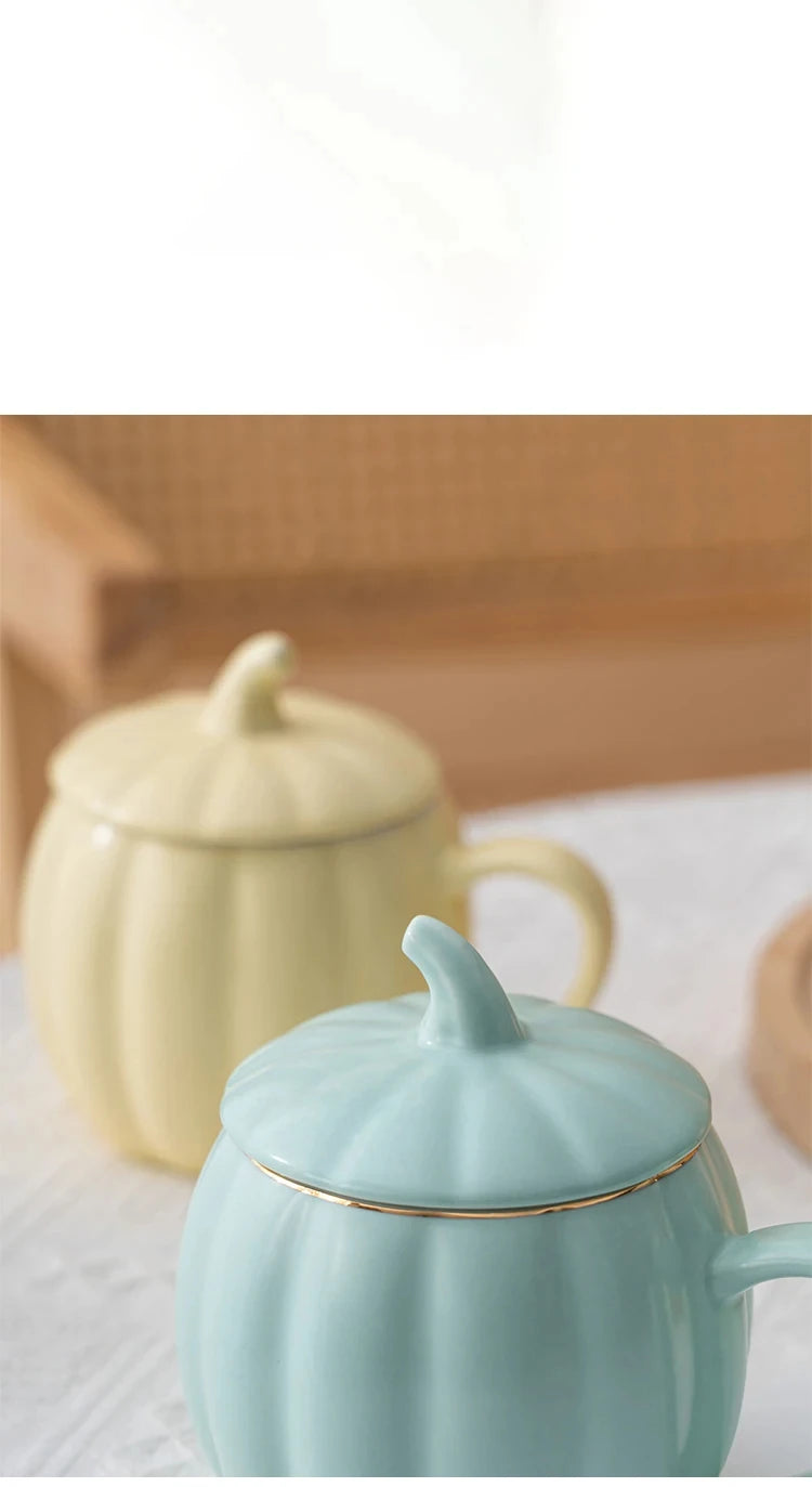 Multicolored Pumpkin Breakfast Mug Household Water Cup Ceramic Coffee Cups with Lid High Beauty Couple Oat Mugs Drinkware