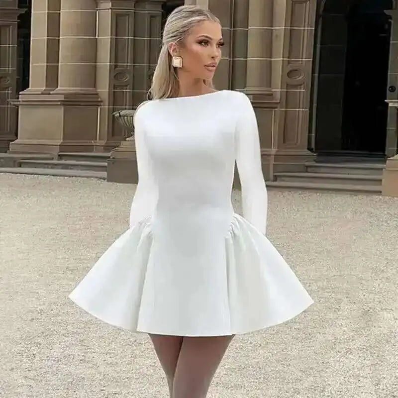 Townlike Lace Patchwork Waist Wrap A-line Dress Women Mini 2024 Autumn Winter Dress Backless Nightclub Sexy Party Dresses