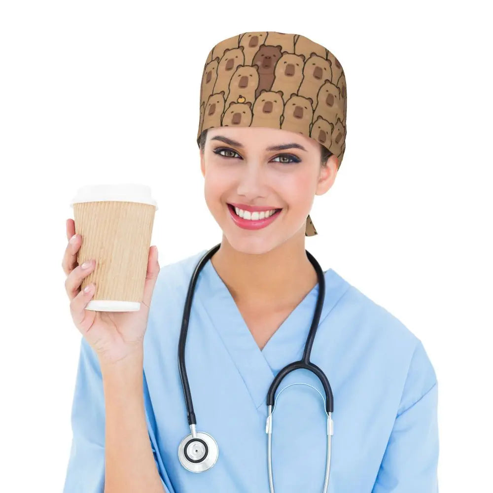 Custom Cartoon Capybara Medical Staff Scrubs Hat Women Men Comic Doctor Nursing Surgical Cap Scrub Caps