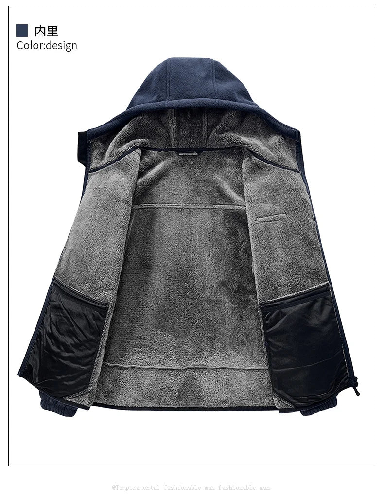 Winter Hoodies Men Outdoor Military Thick Warm Polar Fleece Jacket Camping Hiking Jackets For Streetwear Casual Coats Men Parkas
