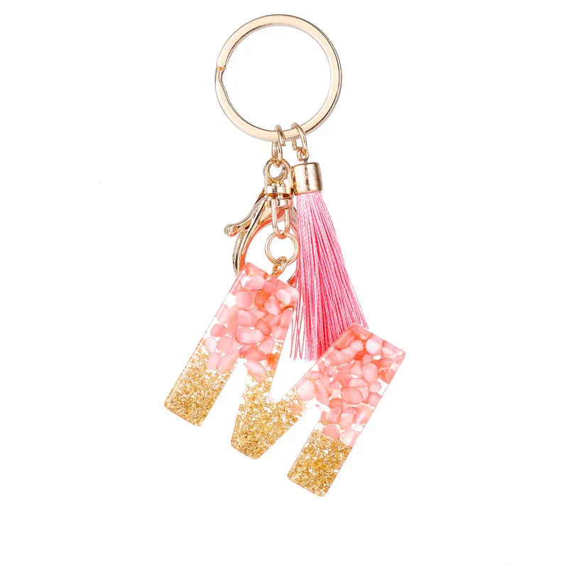 Pink Gold Color Initial Letter A-Z Resin Key Ring Cup Key Chains DIY Jewelry Gifts