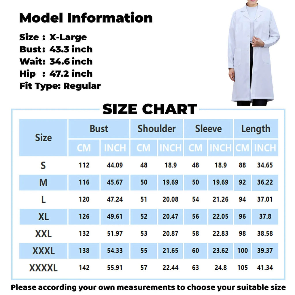White Lab Coat For Women Men Students Chemistry Healthcare Professionals Nurse Long Sleeves Doctor Work Robe Unisex Coats