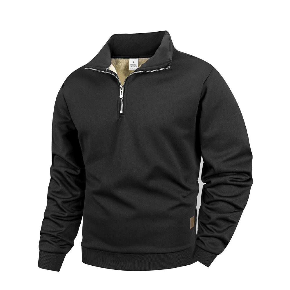 Winter Men's Warm Fleece Thicken Long Sleeve Pullover Solid Color Half Zipper Sweatshirt Knitted Sweater Streetwear Jacket Top