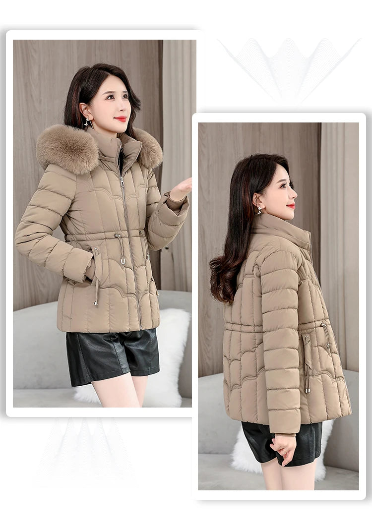 Winter  New Down Jacket Women Parkas Fashion High-Quality Warm Cotton Padded Coat Ladies Short Overcoat Hooded Overwear Tops