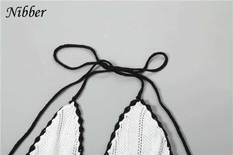 Nibber Sexy Elegant Halter Dress Women Summer Backless Lace-Up Color-Block Sleeveless Trendy Nightclub Wild Fashion Clothing