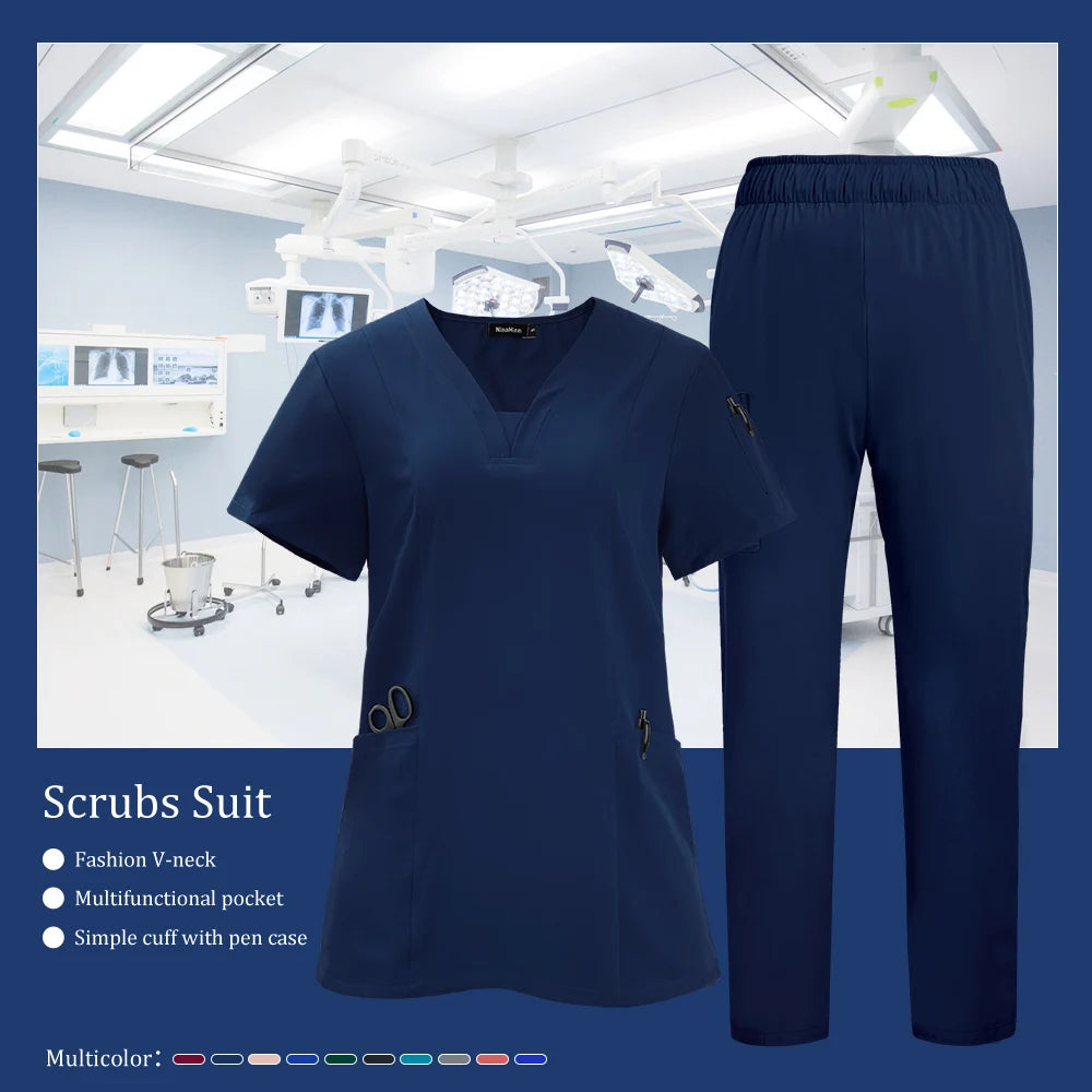 Pet Grooming Institutions Scrub Set Unisex V-Neck Beauty Salon Work Clothes Spa Uniforms Dentistry Surgical Scrub Tops Pants Set