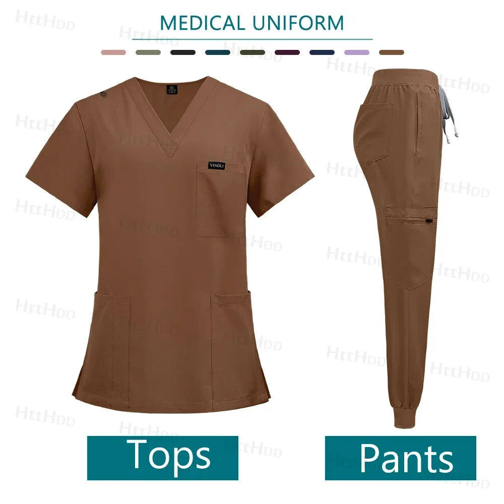 Doctor Nurse Medical Uniforms Shirt Scrubs Women Jogger Set Hospital Accessories Operating Room Surgical Gowns Mens Workwear New