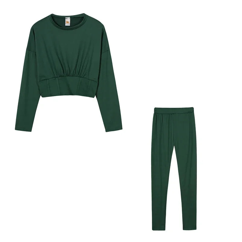 New Autumn Women's Pure Color Sports Waist Suit Fashion Casual Two-piece Set