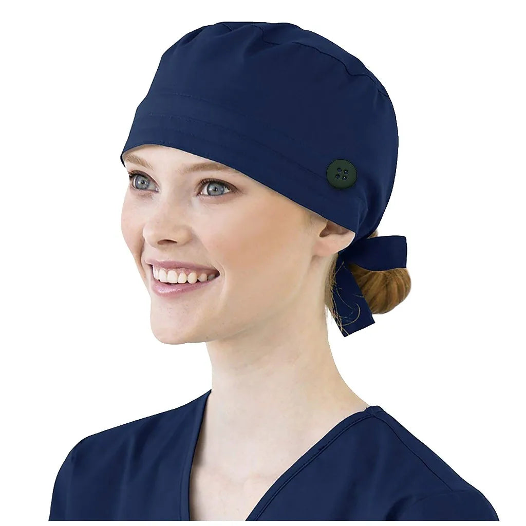 Solid Color Scrubs Caps With Button Pet Grooming Agency Work Scrubs Beauty Work Hats Lab Nursing Scrubs Cap Gorro Enfermera