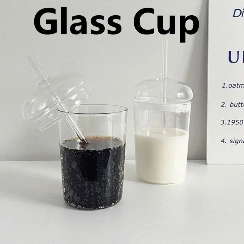 450ML Glass Cup with Lid and Straw Transparent Drinking Glasses for Juice Water and Iced Coffee Cups Drinkware Mug Water Bottle