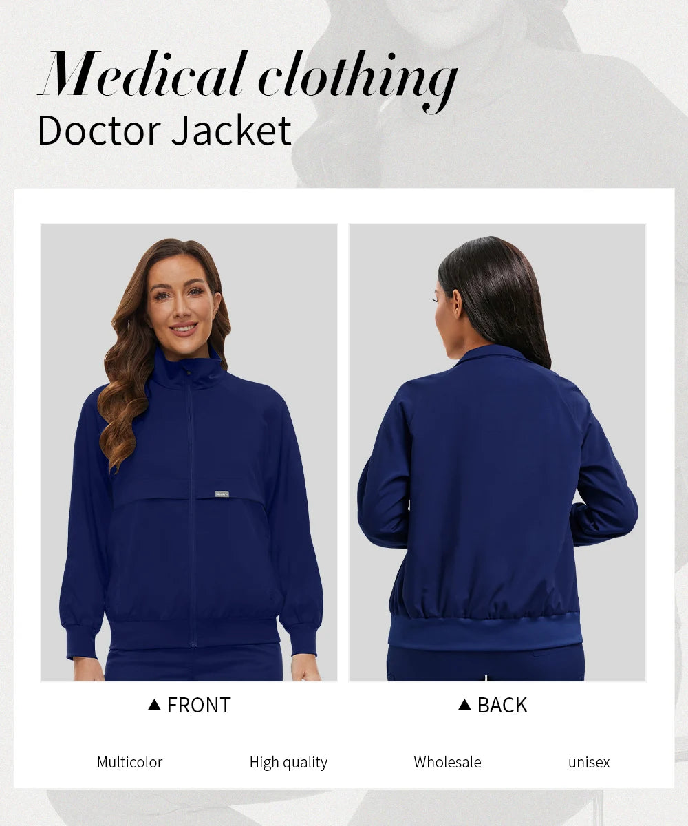 Niaahinn Nursing Scrubs Jackets Long Sleeve Professional Nurse Scrubs Uniforms Pharmacy Jacket Zipper Coat Outdoor Work Uniforms