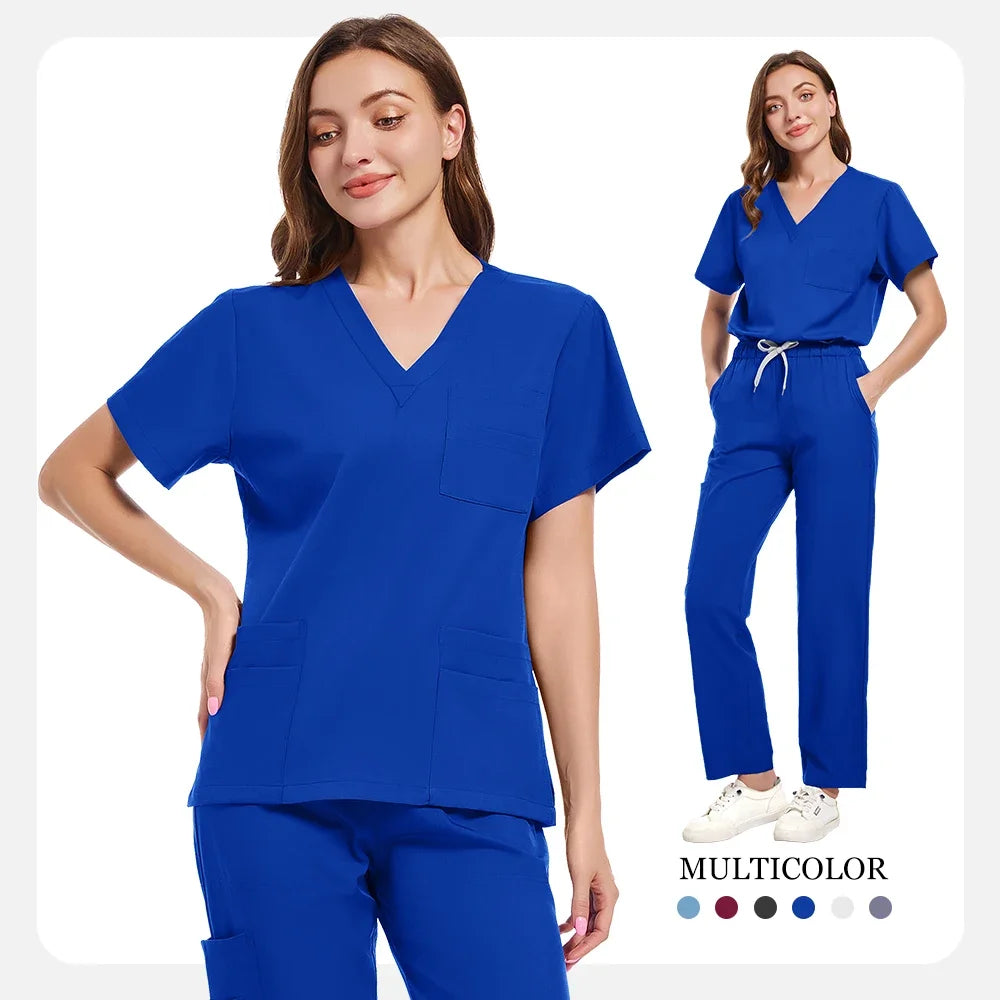 New Scrubs Set Medical Uniforms Stretch Scrub Tops With Pocket Pants Nurse Uniform Doctor Surgery Overalls Beauty Salon Workwear